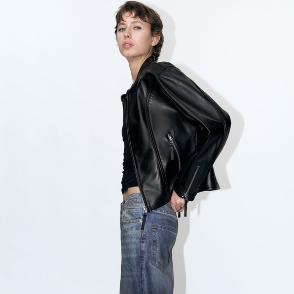 Zara zippered leather jacket ZW collection - Picture 5 of 11